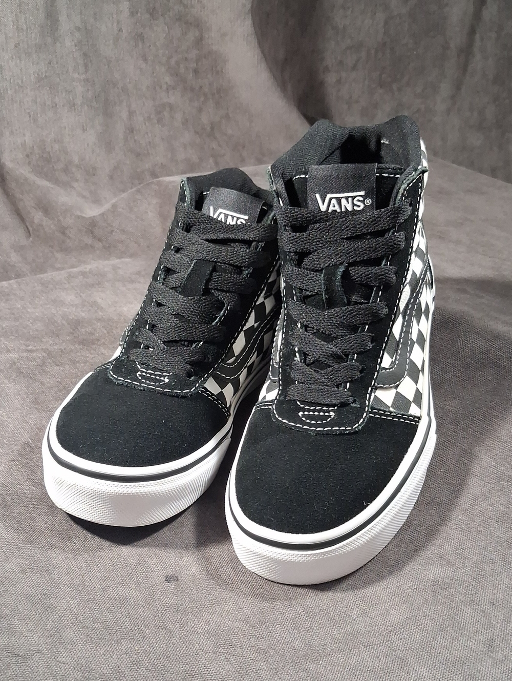 Vans Ward Hi Black and White Checkerboard Suede Canvas Lace Up Sneakers VG- US 1